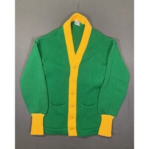 Vintage Yearite Cardigan 1960s Button Sweater Bunny Knit Sportswear Green Yellow